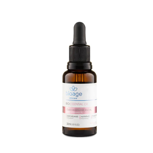 Óleo hidratante facial Bio-Essential Oil Bioage 30ml com ação antioxidante e nutritiva para pele seca.