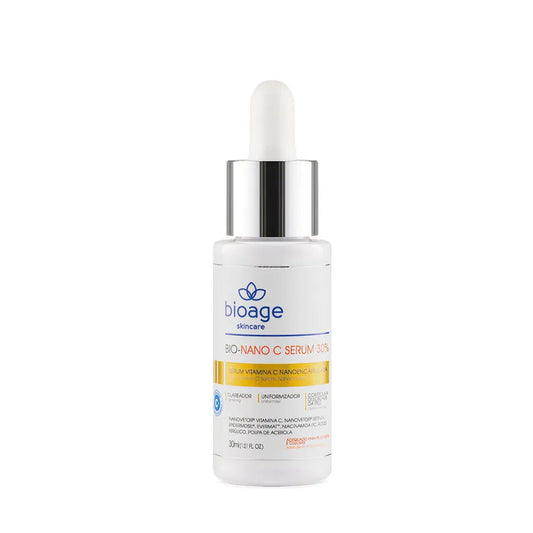 Sérum facial Bio-Nano C Serum 30% Bioage vitamina C para uniformizar o tom da pele e promover luminosidade.