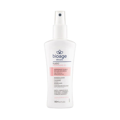 Hidratante facial Bioage Fluido Hidratante 3D com textura leve que ajuda a hidratar, acalmar e equilibrar a pele.